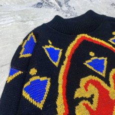 画像3: 80's ALL OVER ART PATTERN KNIT SWEATER / Mens M / MADE IN USA (3)