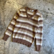 画像4: OLD BORDER PATTERN COLOR V NECK KNIT SWEATER / Ladies L(M) (4)