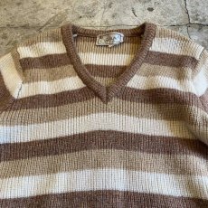 画像5: OLD BORDER PATTERN COLOR V NECK KNIT SWEATER / Ladies L(M) (5)