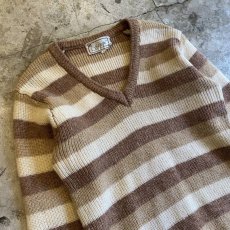 画像3: OLD BORDER PATTERN COLOR V NECK KNIT SWEATER / Ladies L(M) (3)