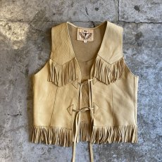 画像1: LEATHER FRINGE SHORT DESIGN VEST / Ladies XL(S) (1)