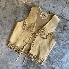 画像4: LEATHER FRINGE SHORT DESIGN VEST / Ladies XL(S) (4)