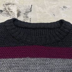 画像10: OLD BORDER LINE PATTERN WOOL KNIT SWEATER / Mens L (10)