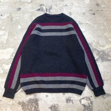 画像1: OLD BORDER LINE PATTERN WOOL KNIT SWEATER / Mens L (1)