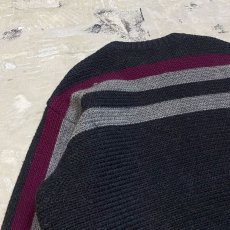 画像9: OLD BORDER LINE PATTERN WOOL KNIT SWEATER / Mens L (9)