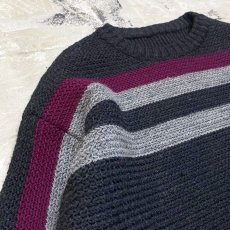 画像3: OLD BORDER LINE PATTERN WOOL KNIT SWEATER / Mens L (3)