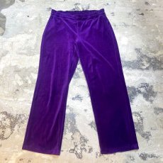 画像1: PURPLE COLOR WIDE SILHOUETTE VELOUR PANTS / FREE (1)