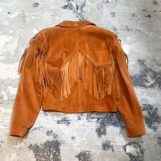 画像2: BROWN SUEDE LEATHER FRINGE JACKET / Mens M / MADE IN USA (2)