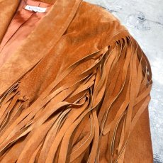 画像4: BROWN SUEDE LEATHER FRINGE JACKET / Mens M / MADE IN USA (4)