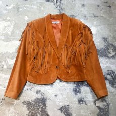 画像1: BROWN SUEDE LEATHER FRINGE JACKET / Mens M / MADE IN USA (1)