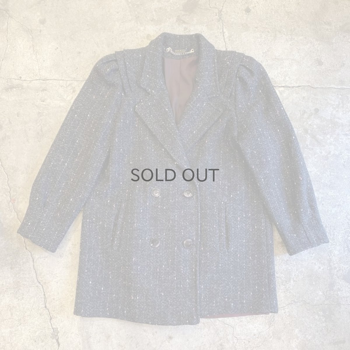 画像1: TWEED DESIGN GATHER SHOULDER DOUBLE JACKET / Ladies L / MADE IN USA (1)