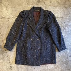 画像1: TWEED DESIGN GATHER SHOULDER DOUBLE JACKET / Ladies L / MADE IN USA (1)