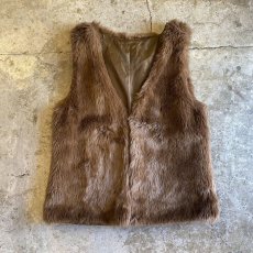 画像1: BROWN COLOR FAUX FUR DESIGN VEST / Ladies M (1)