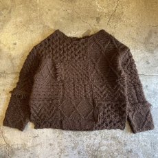 画像1: PATCHWORK DESIGN FRINGE KNIT SWEATER / Ladies L (1)