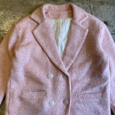 画像5: PINK COLOR QUILTING LINING DESIGN WOOL DOUBLE JACKET / Ladies L (5)