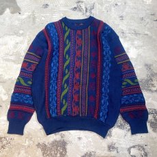 画像1: 3D STRIPE KNITTING PATTERN SWEATER / Mens L (1)