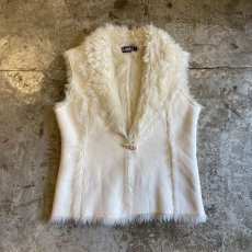 画像1: FAUX MOUTON DESIGN WHITE COLOR VEST / Ladies M (1)