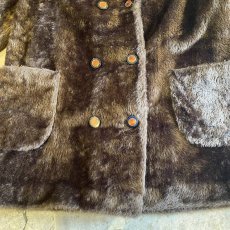 画像10: 60's~70's FAUX FUR DOUBLE DESIGN BROWN COLOR COAT / Ladies L (10)