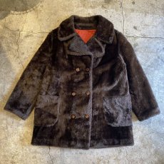 画像1: 60's~70's FAUX FUR DOUBLE DESIGN BROWN COLOR COAT / Ladies L (1)