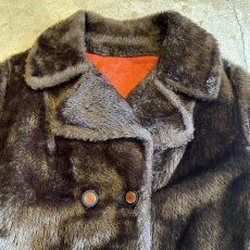 画像5: 60's~70's FAUX FUR DOUBLE DESIGN BROWN COLOR COAT / Ladies L (5)