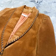 画像4: BROWN SUEDE LEATHER STITCH JACKET / Mens M (4)