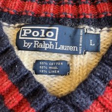 画像9: 【RALPH LAUREN】POINT COLOR LINE DESIGN V NECK KNIT SWEATER / Ladies L (9)