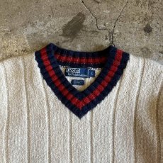 画像8: 【RALPH LAUREN】POINT COLOR LINE DESIGN V NECK KNIT SWEATER / Ladies L (8)