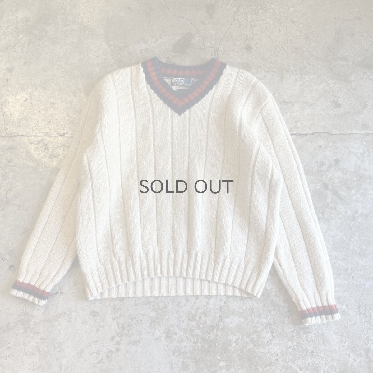 画像1: 【RALPH LAUREN】POINT COLOR LINE DESIGN V NECK KNIT SWEATER / Ladies L (1)