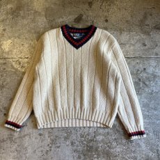 画像1: 【RALPH LAUREN】POINT COLOR LINE DESIGN V NECK KNIT SWEATER / Ladies L (1)