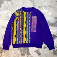 画像1: "ATTENTION" 3D STRIPE PATTERN KNIT SWEATER / Mens L (1)