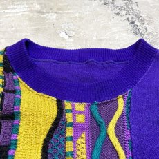 画像10: "ATTENTION" 3D STRIPE PATTERN KNIT SWEATER / Mens L (10)