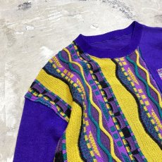 画像3: "ATTENTION" 3D STRIPE PATTERN KNIT SWEATER / Mens L (3)