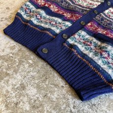 画像4: MIX COLOR NORDIC PATTERN V NECK DESIGN KNIT CARDIGAN / Ladies L (4)