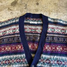 画像7: MIX COLOR NORDIC PATTERN V NECK DESIGN KNIT CARDIGAN / Ladies L (7)