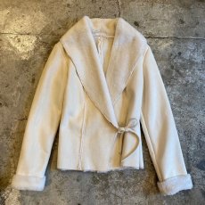 画像1: FAUX MOUTON WRAP DESIGN WHITE COLOR JACKET / Ladies M (1)