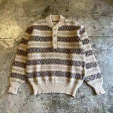 画像1: ALL OVER NORDIC PATTERN 3 BUTTON DESIGN KNIT SWEATER / Ladies M (1)