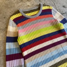 画像3: COLOR MULTI BORDER PATTERN RIB KNIT TOPS / Ladies M (3)