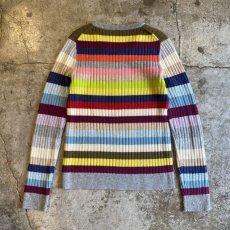 画像2: COLOR MULTI BORDER PATTERN RIB KNIT TOPS / Ladies M (2)