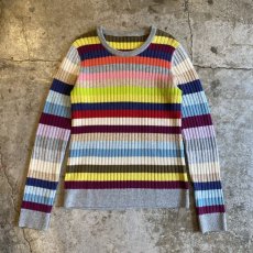 画像1: COLOR MULTI BORDER PATTERN RIB KNIT TOPS / Ladies M (1)