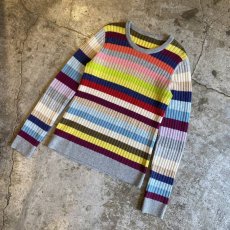 画像4: COLOR MULTI BORDER PATTERN RIB KNIT TOPS / Ladies M (4)