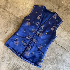 画像4: ALL OVER PATTERN BLUE COLOR CHINA DESIGN VEST / Ladies M (4)