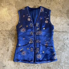 画像1: ALL OVER PATTERN BLUE COLOR CHINA DESIGN VEST / Ladies M (1)