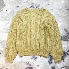 画像1: STRAW YELLOR COLOR CABLE KNIT SWEATER / Mens L (1)