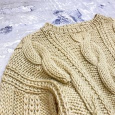 画像3: STRAW YELLOR COLOR CABLE KNIT SWEATER / Mens L (3)