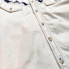 画像5: EMBROIDERY WHITE DENIM L/S SHIRT / Mens L (5)