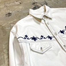 画像3: EMBROIDERY WHITE DENIM L/S SHIRT / Mens L (3)