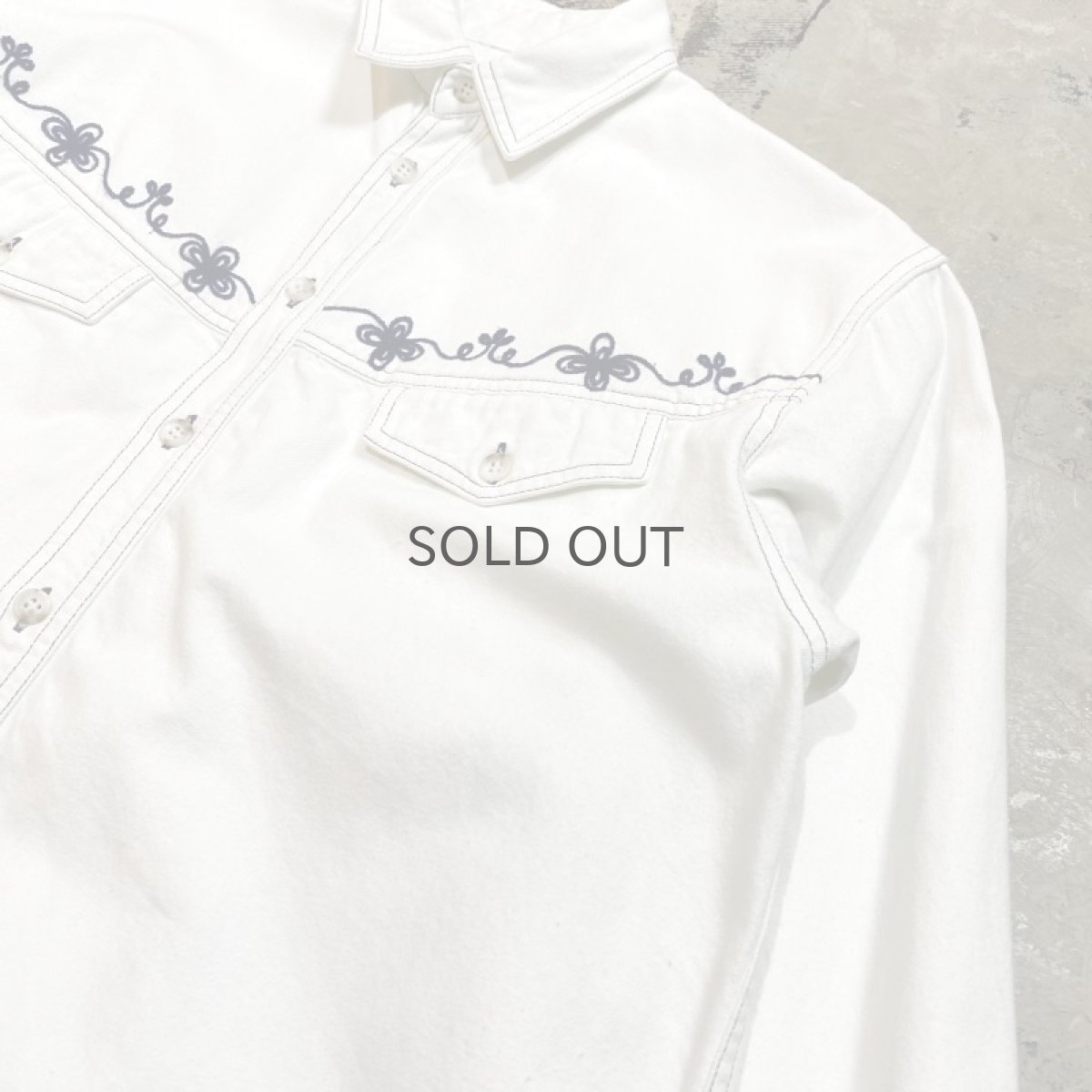 画像4: EMBROIDERY WHITE DENIM L/S SHIRT / Mens L (4)