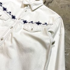 画像4: EMBROIDERY WHITE DENIM L/S SHIRT / Mens L (4)