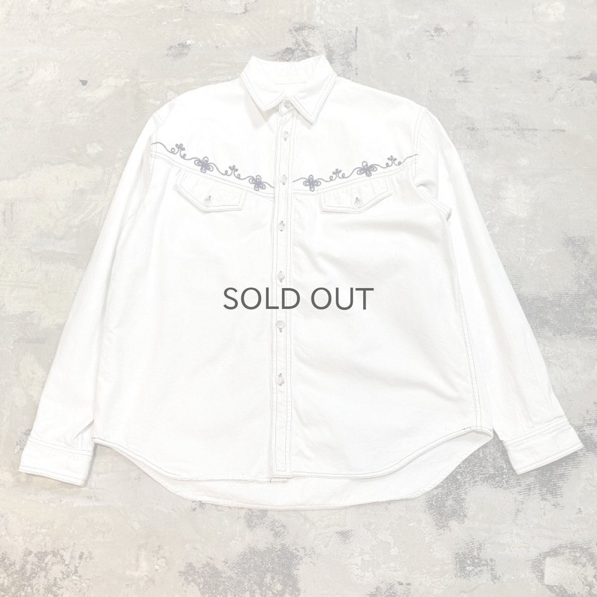 画像1: EMBROIDERY WHITE DENIM L/S SHIRT / Mens L (1)