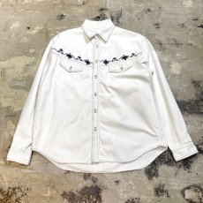 画像1: EMBROIDERY WHITE DENIM L/S SHIRT / Mens L (1)